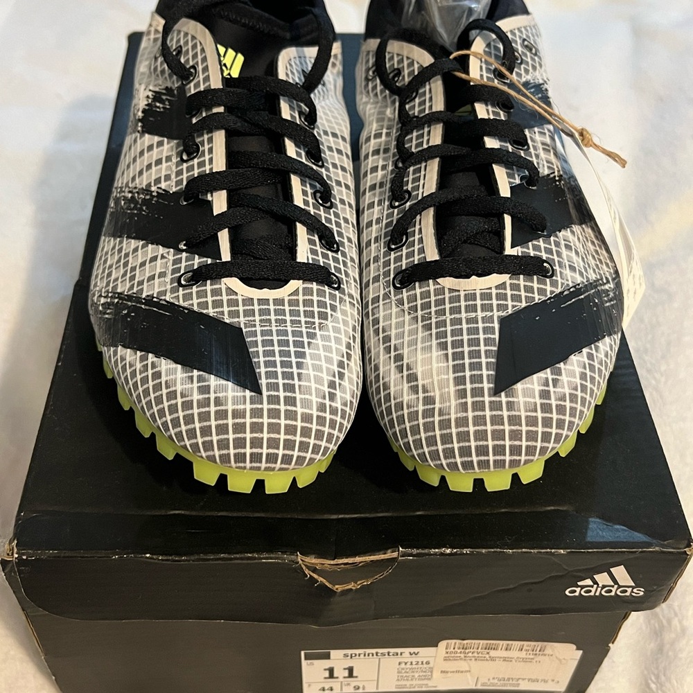 Adidas Womens Sprintstar Sneakers - Black, White, and Neon Green